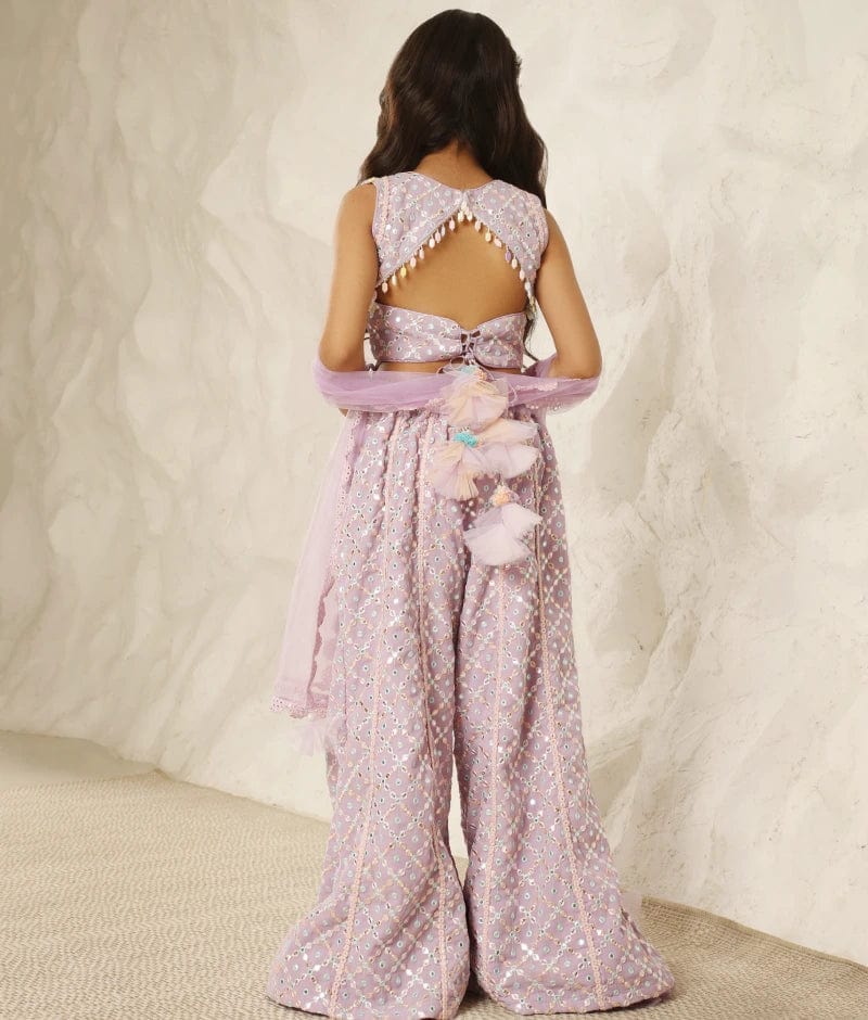 Manufactured by FAYON KIDS (Noida, U.P) Enchanted Lilac: Embroidered Top & Plazzo Pant