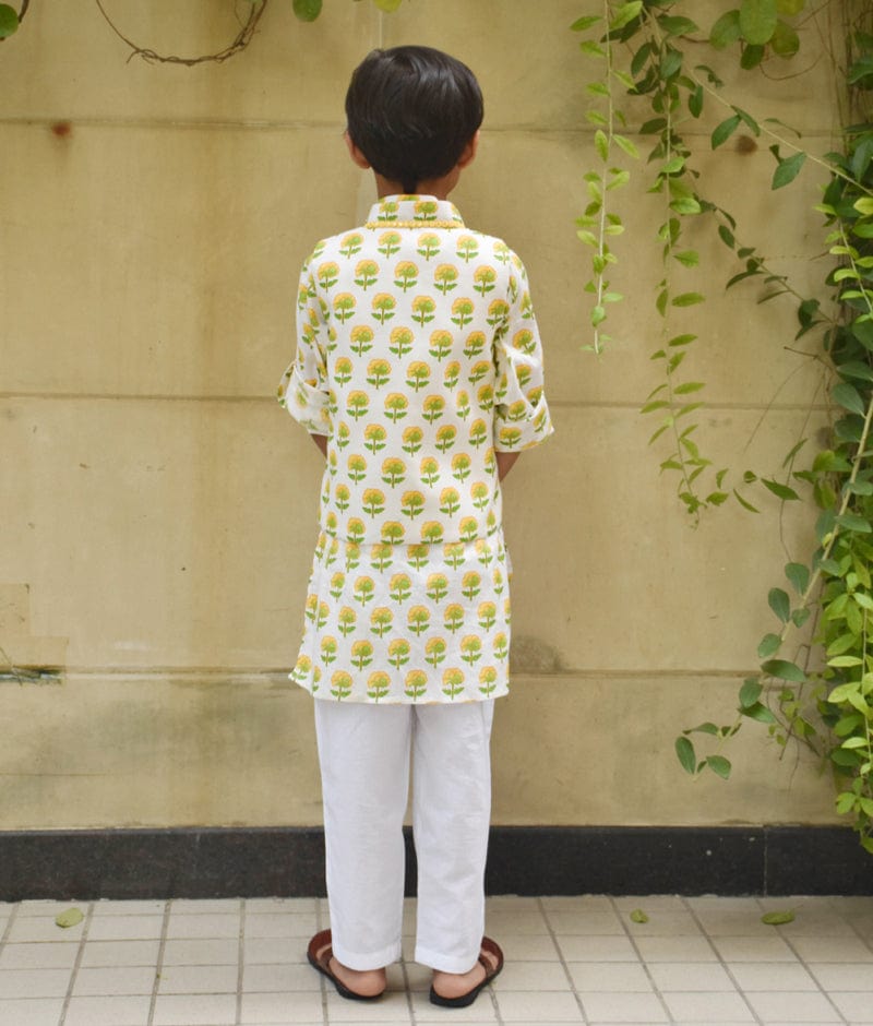 Flower Printed Nehru Jacket and Kurta with Pant