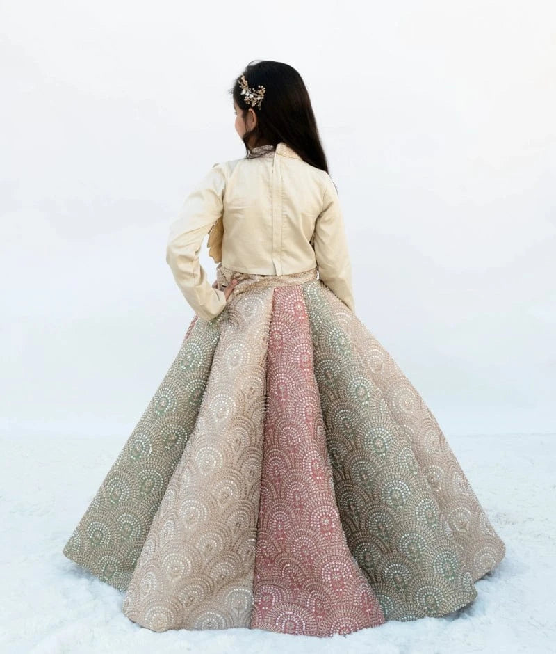 Manufactured by FAYON KIDS (Noida, U.P) Golden Embroidered Lehenga Set