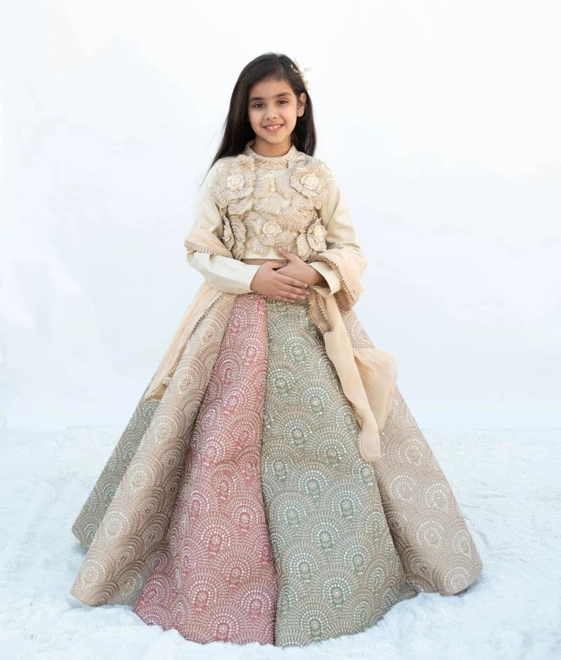 Manufactured by FAYON KIDS (Noida, U.P) Golden Embroidered Lehenga Set
