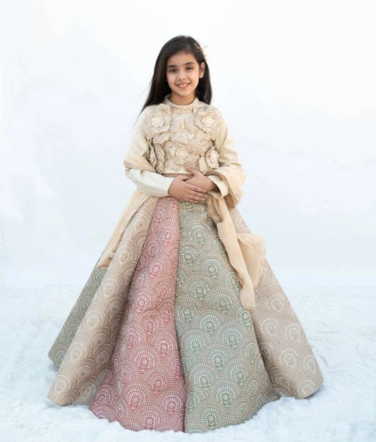 Manufactured by FAYON KIDS (Noida, U.P) Golden Embroidered Lehenga Set