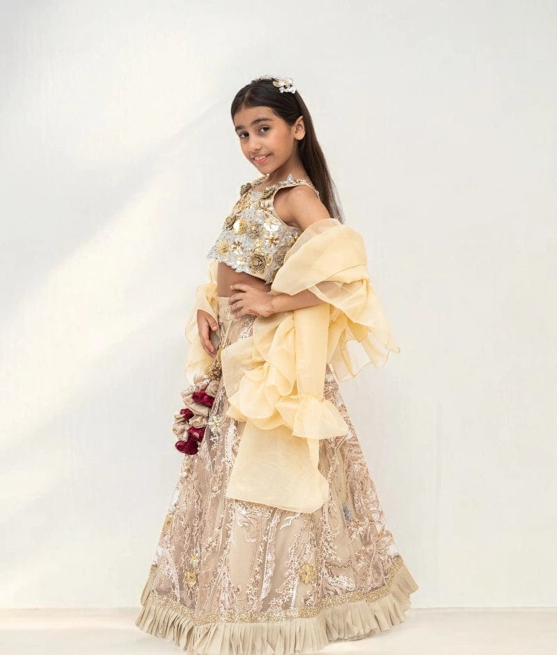 Manufactured by FAYON KIDS (Noida, U.P) Golden Embroidery Lehenga Set