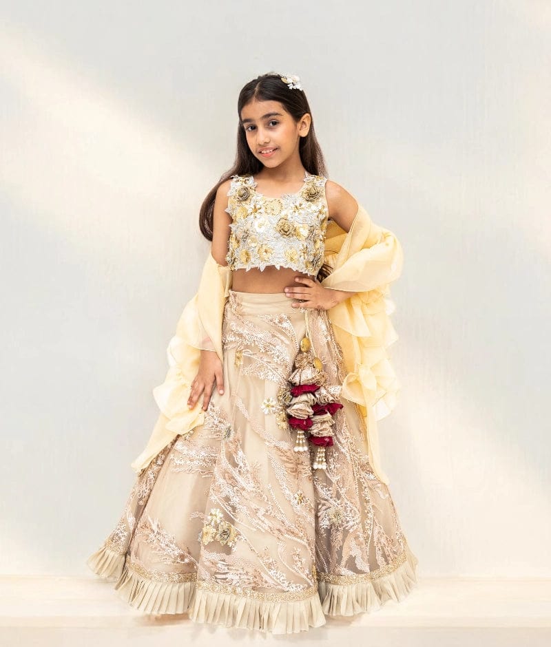 Manufactured by FAYON KIDS (Noida, U.P) Golden Embroidery Lehenga Set