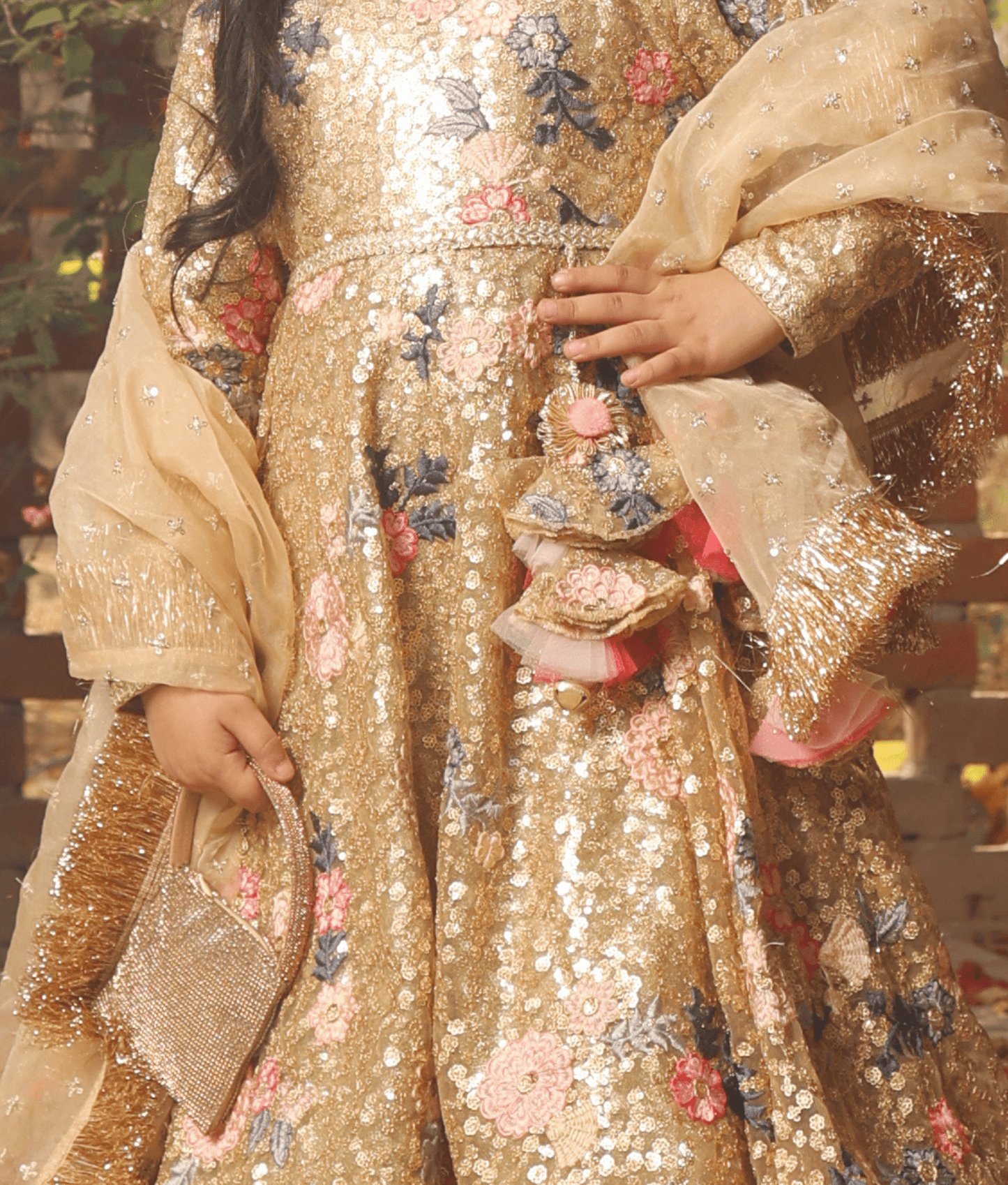 Manufactured by FAYON KIDS (Noida, U.P) Golden Sequence Anarkali with Dupatta