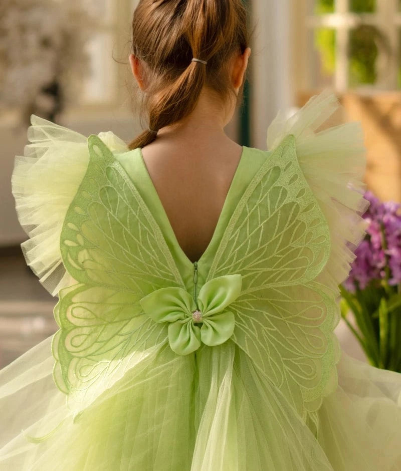 Green 3D Flower Party Frock