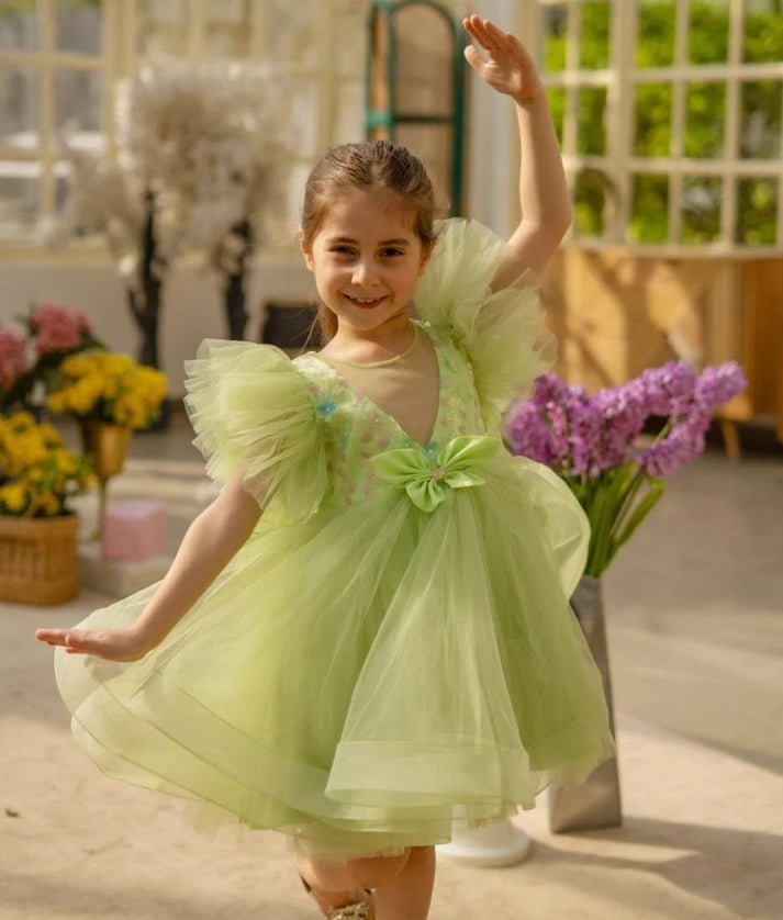 Green 3D Flower Party Frock