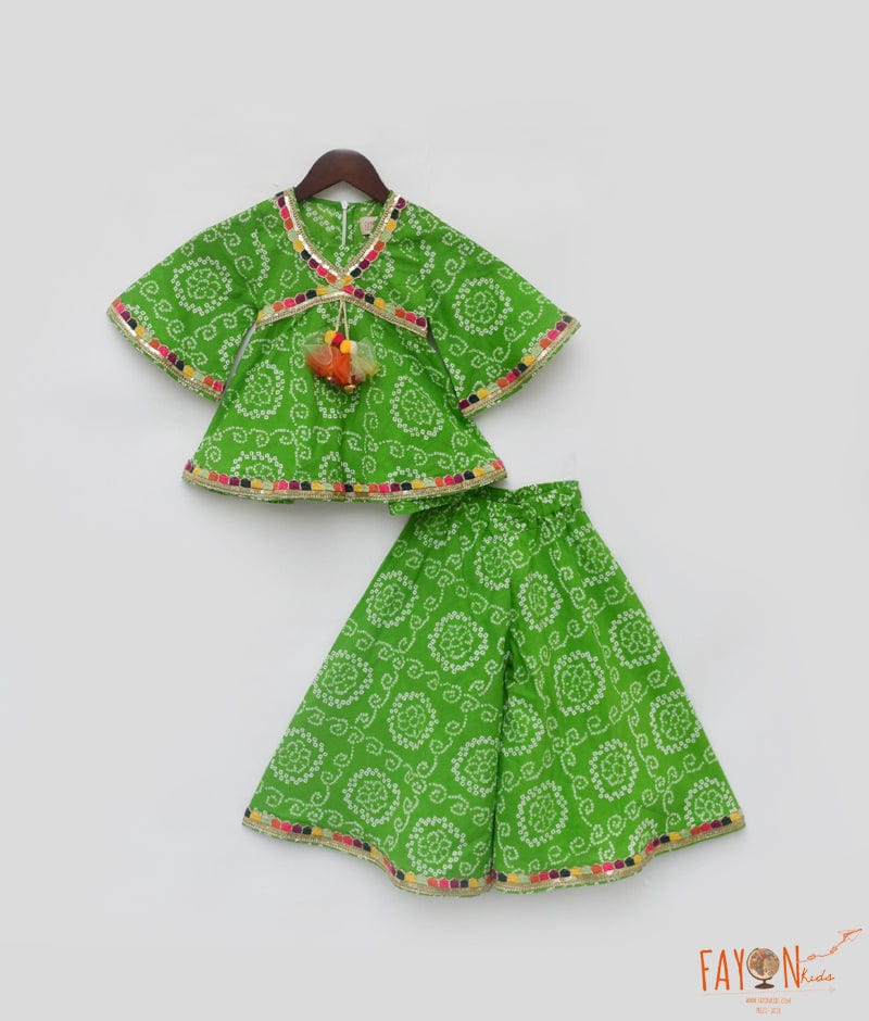 Manufactured by FAYON KIDS (Noida, U.P) Green Bandhaj Kurti Sharara for Girls