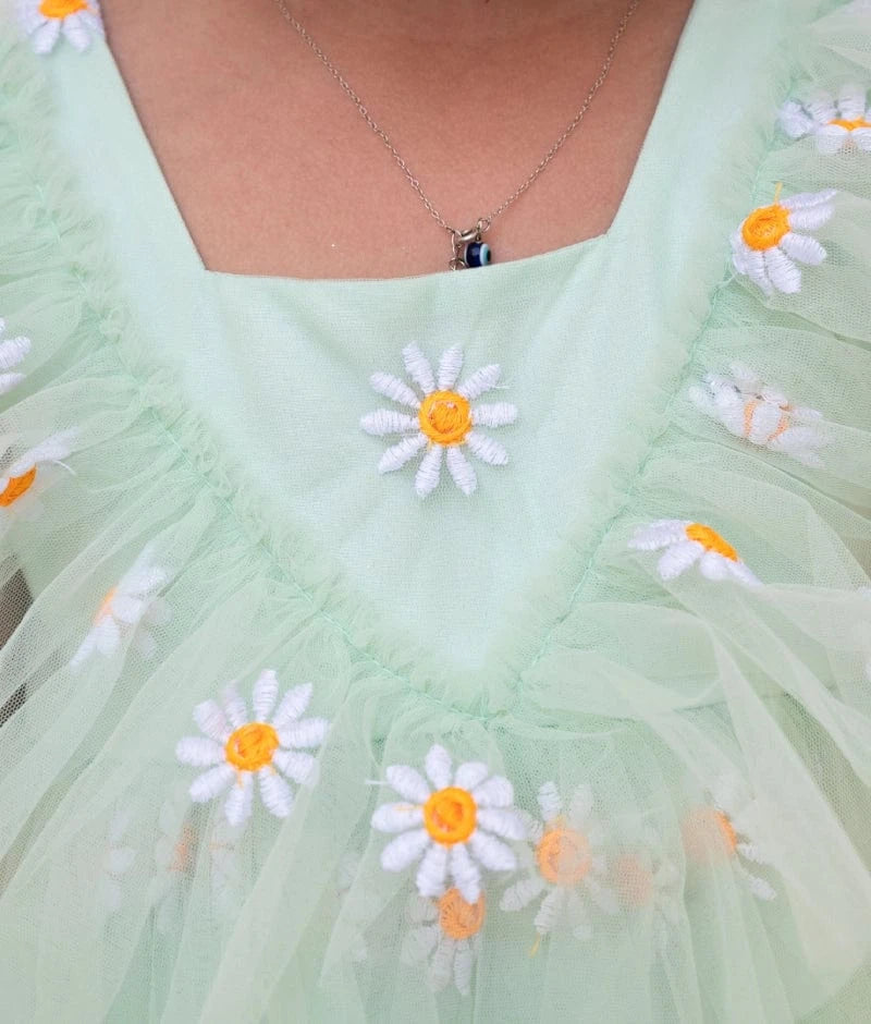 Manufactured by FAYON KIDS (Noida, U.P) Green Bloom Net Dress