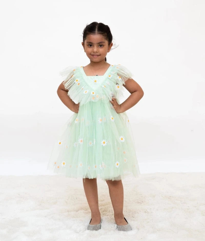 Manufactured by FAYON KIDS (Noida, U.P) Green Bloom Net Dress