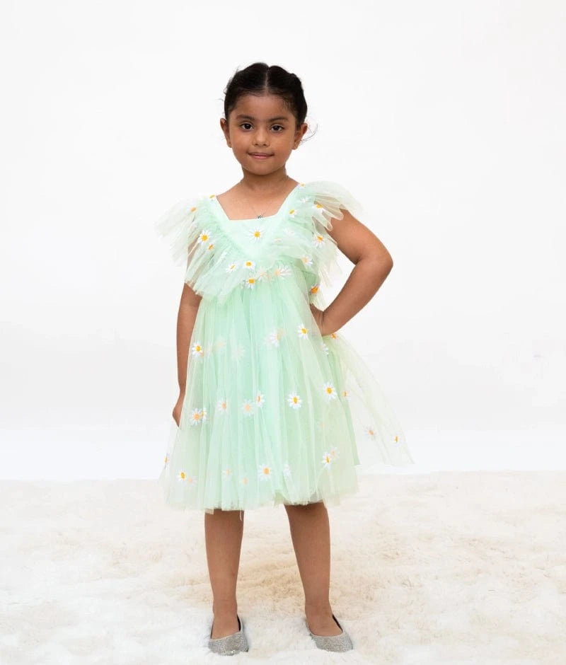 Manufactured by FAYON KIDS (Noida, U.P) Green Bloom Net Dress