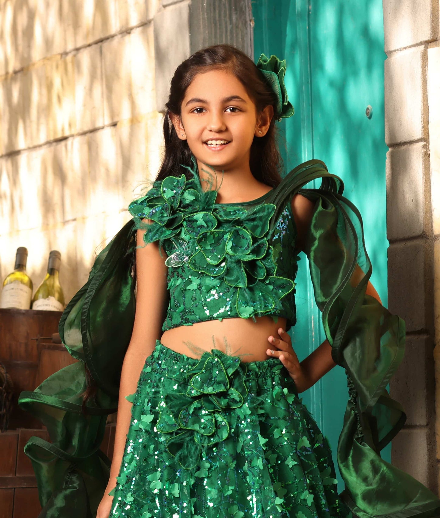 Manufactured by FAYON KIDS (Noida, U.P) Green Butterfly Lehenga for Girls