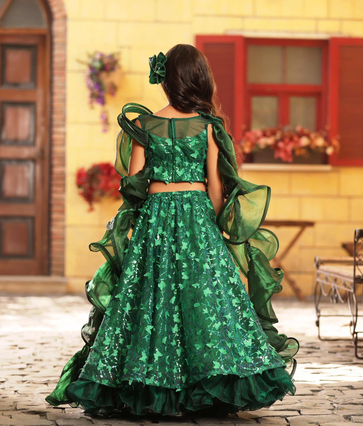 Manufactured by FAYON KIDS (Noida, U.P) Green Butterfly Lehenga for Girls