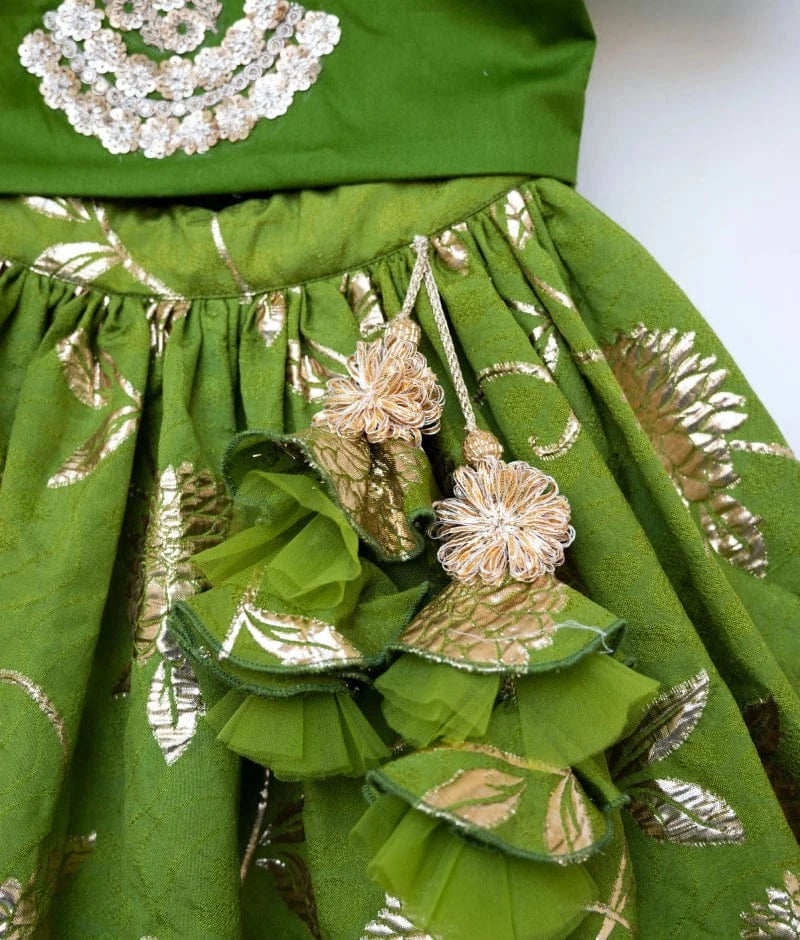 Manufactured by FAYON KIDS (Noida, U.P) Green Chanderi Lehenga Set