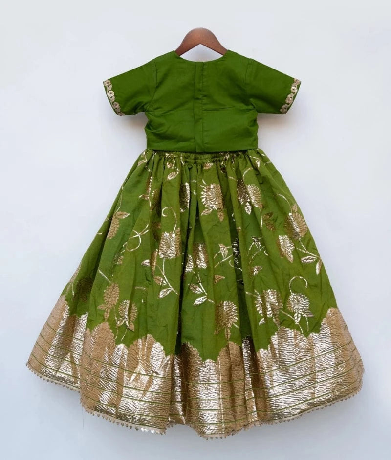 Manufactured by FAYON KIDS (Noida, U.P) Green Chanderi Lehenga Set
