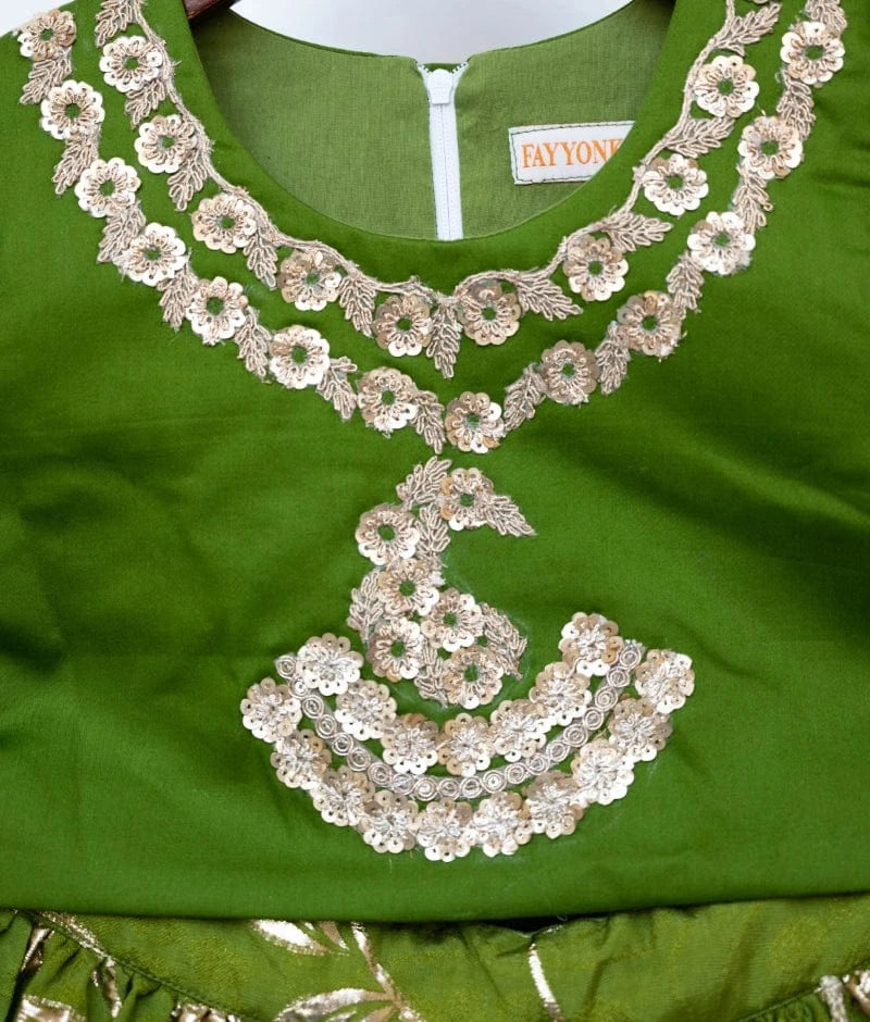 Manufactured by FAYON KIDS (Noida, U.P) Green Chanderi Lehenga Set
