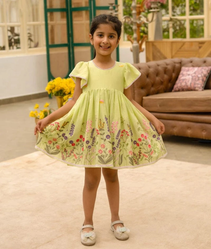 Manufactured by FAYON KIDS (Noida, U.P) Green Embroidered Frock