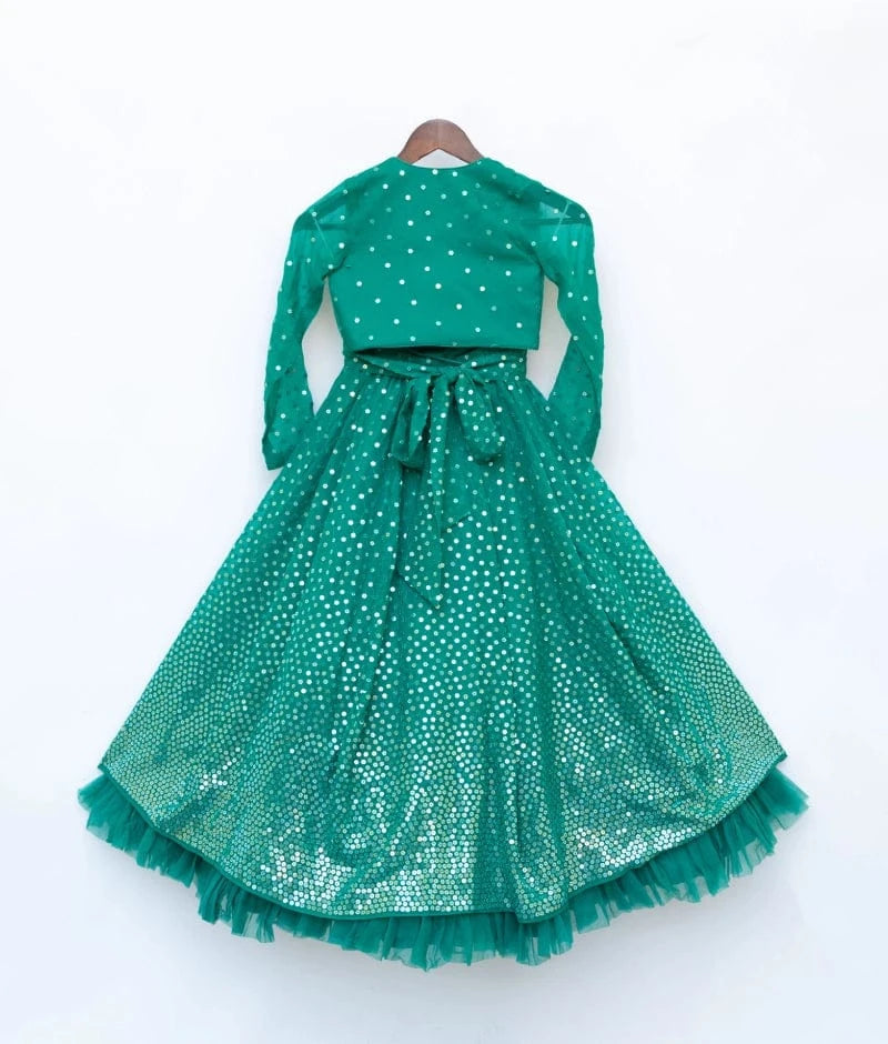 Manufactured by FAYON KIDS (Noida, U.P) Green Embroidered Lehenga Choli Set for Girls