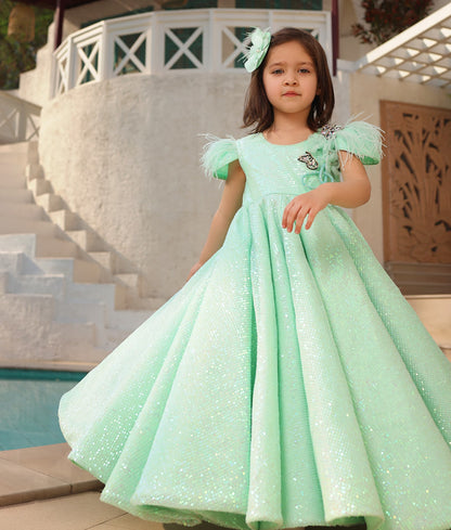 Manufactured by FAYON KIDS (Noida, U.P) Green Embroidery Gown for Girls