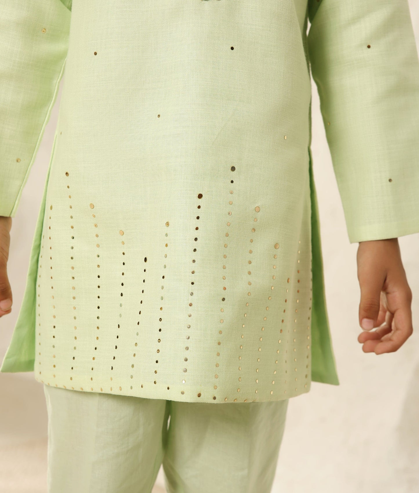 Manufactured by FAYON KIDS (Noida, U.P) Green Faux Mukaish Kurta with Pant for Boys