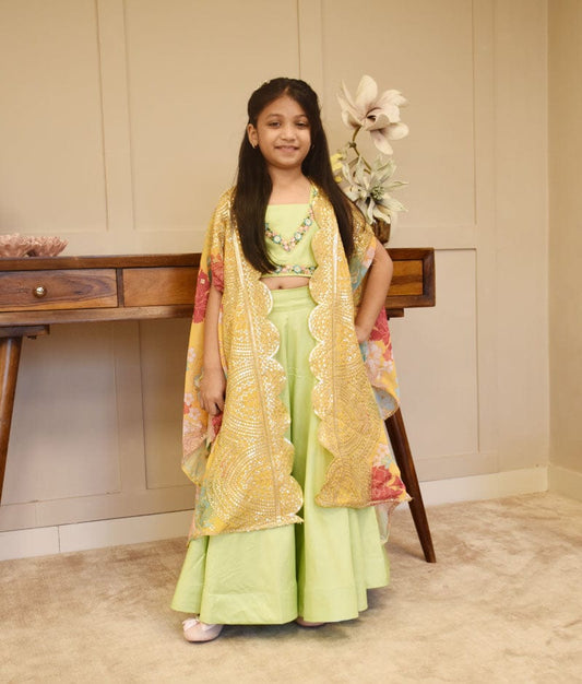 Green Floral Crop Top Set