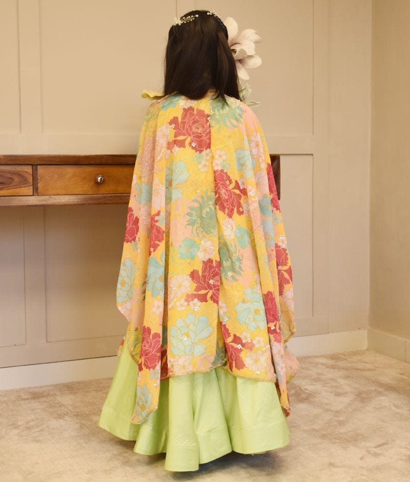 Green Floral Crop Top Set