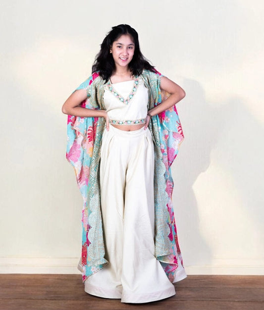 Manufactured by FAYON KIDS (Noida, U.P) Green Floral Crop Top Set