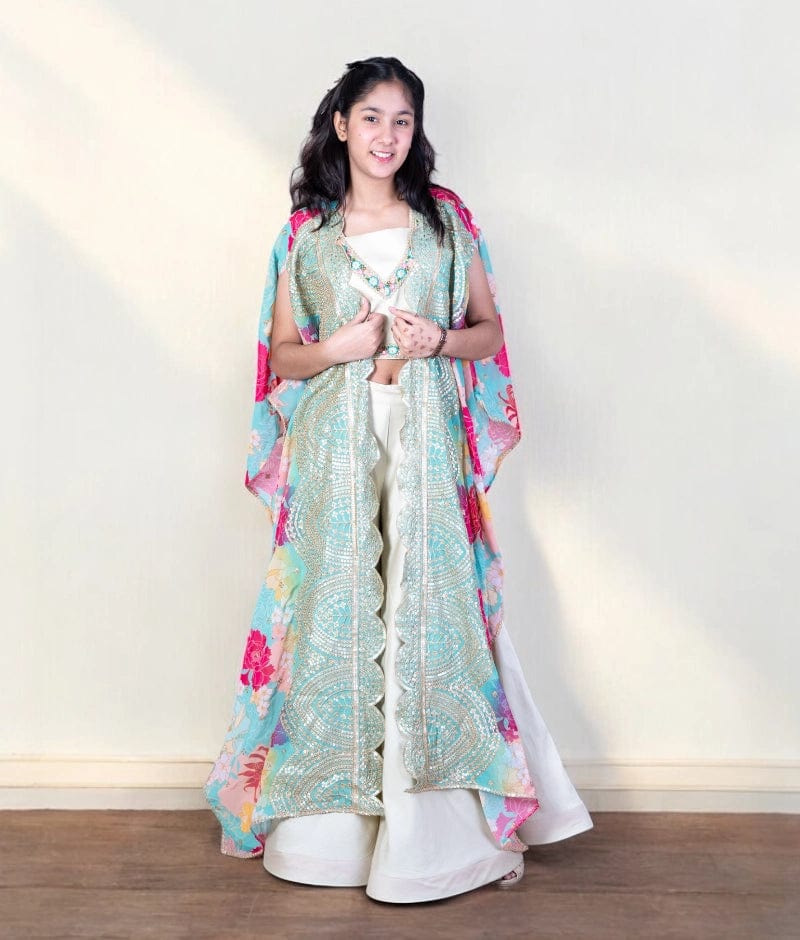Manufactured by FAYON KIDS (Noida, U.P) Green Floral Crop Top Set