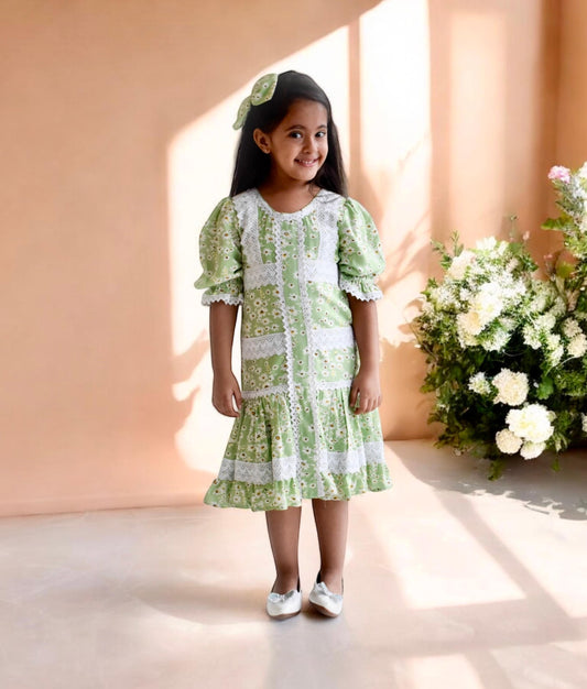 Manufactured by FAYON KIDS (Noida, U.P) Green Floral Printed Dress