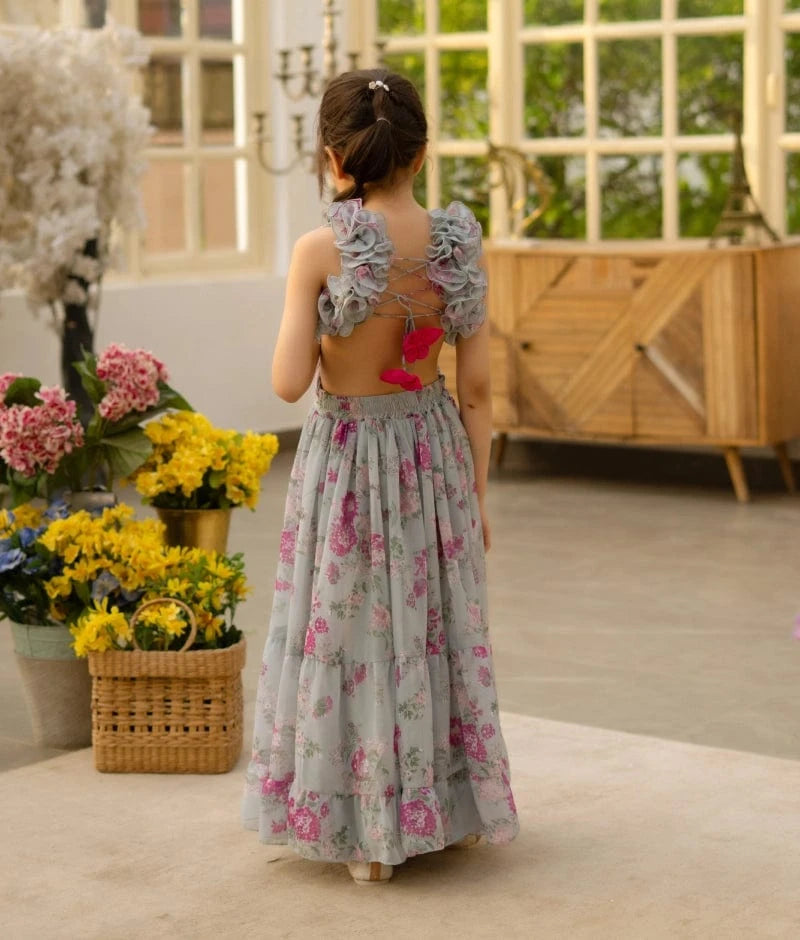 Manufactured by FAYON KIDS (Noida, U.P) Green Floral Printed Long Dress