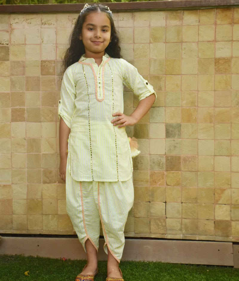 Manufactured by FAYON KIDS (Noida, U.P) Green Printed Kurti Dhoti