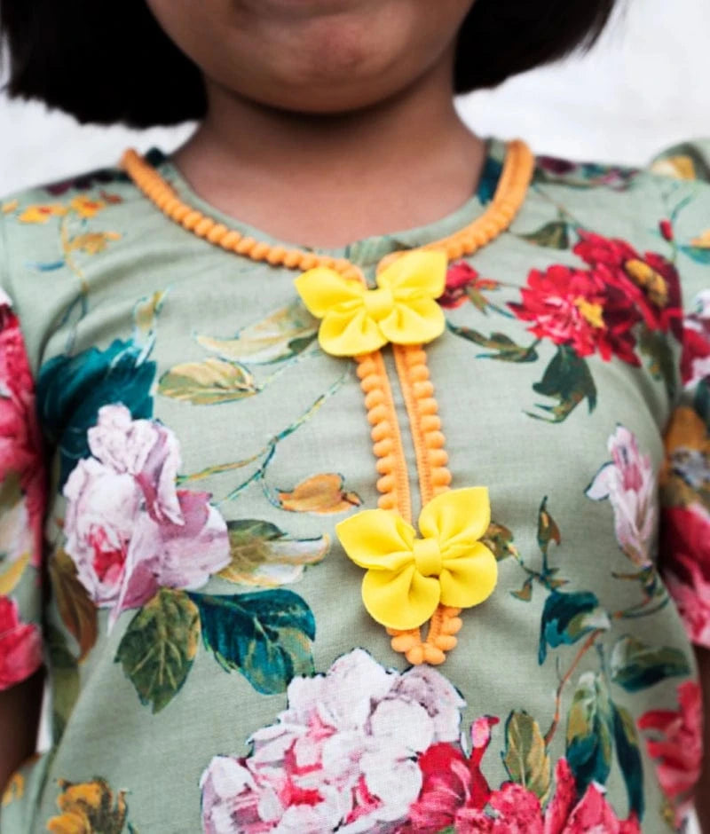 Manufactured by FAYON KIDS (Noida, U.P) Green Printed Kurti with Plazo