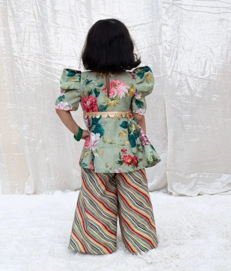 Manufactured by FAYON KIDS (Noida, U.P) Green Printed Peplum Kurti with Plazo