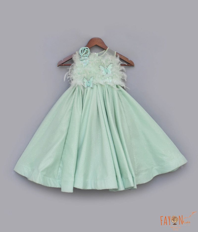 Manufactured by FAYON KIDS (Noida, U.P) Green Shimmer Net Gown