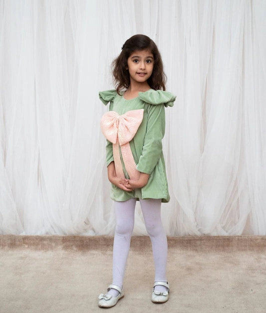 Manufactured by FAYON KIDS (Noida, U.P) Green Velvet Dress