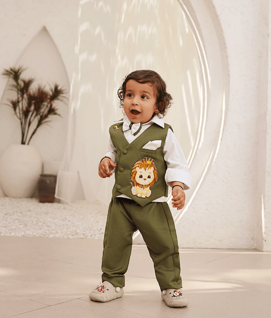 Manufactured by FAYON KIDS (Noida, U.P) Green Waist Coat with Pant and Shirt for Boys