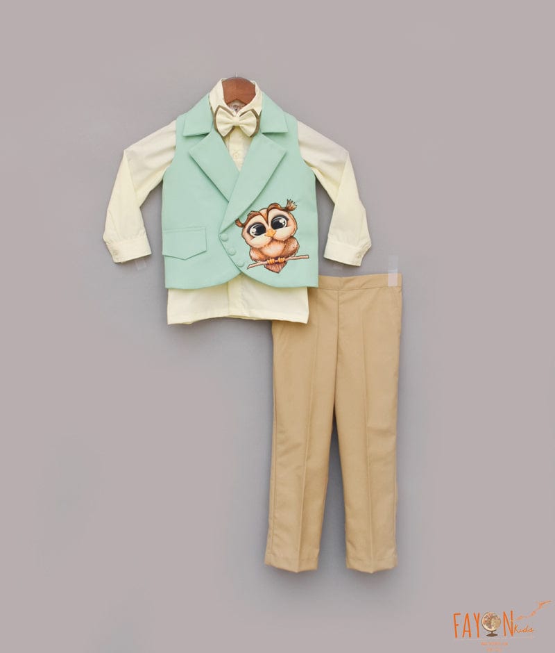 Manufactured by FAYON KIDS (Noida, U.P) Green Waist Coat with Shirt and Pant for Boys