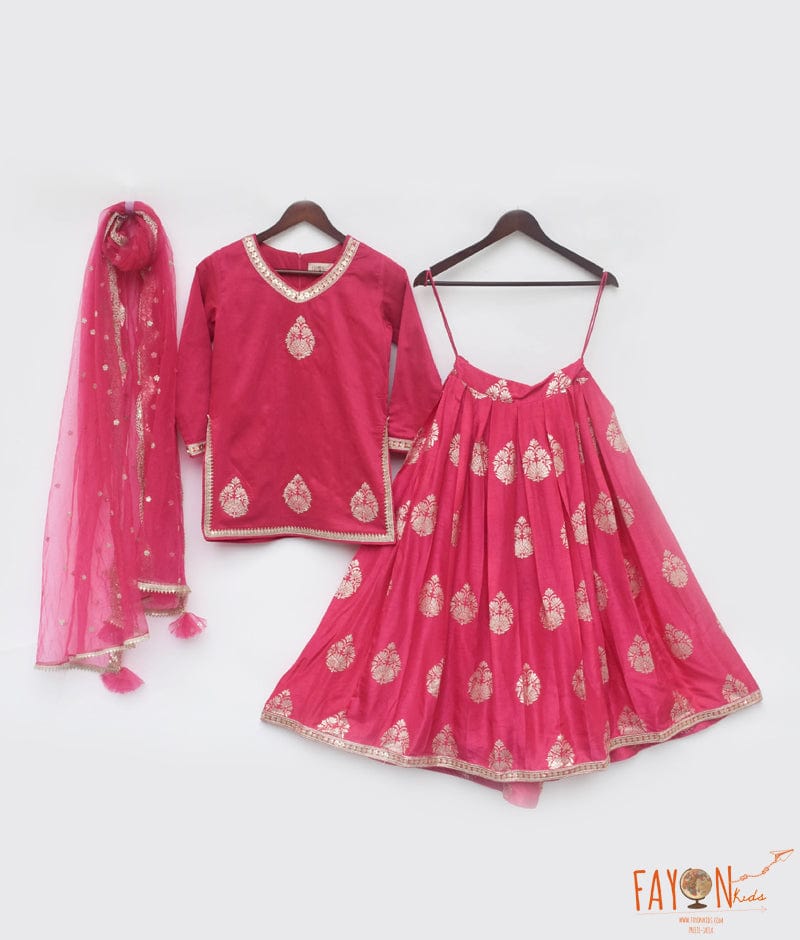 Manufactured by FAYON KIDS (Noida, U.P) Hot Pink Kurti with Lehenga for Girls