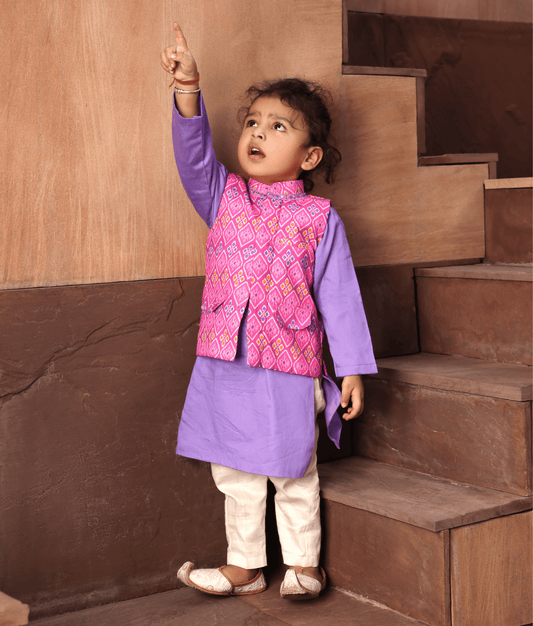 Manufactured by FAYON KIDS (Noida, U.P) Ikkat Print Nehru Jacket Set