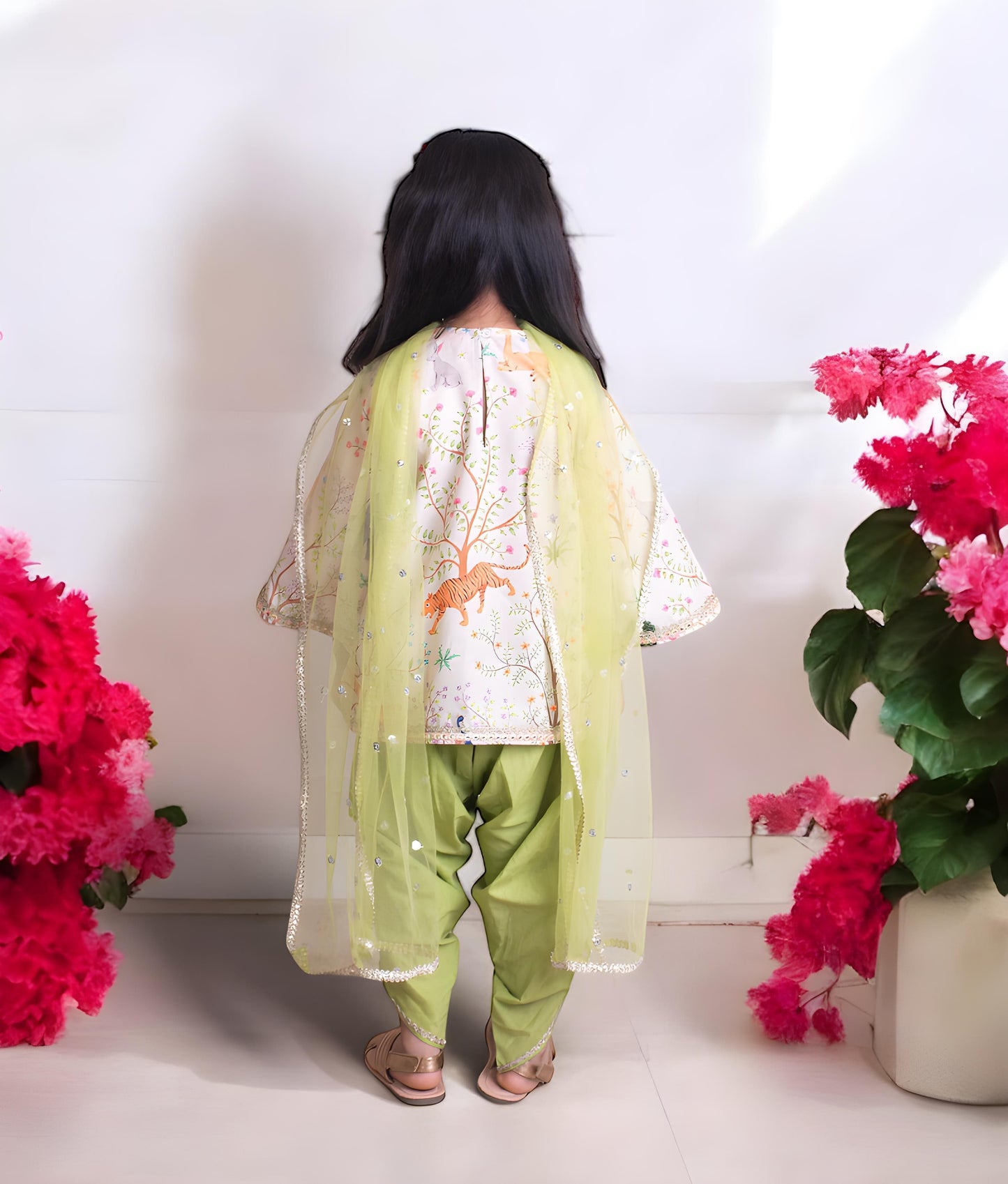 Manufactured by FAYON KIDS (Noida, U.P) Ivory Animal Forest Printed Kurti with Dhoti