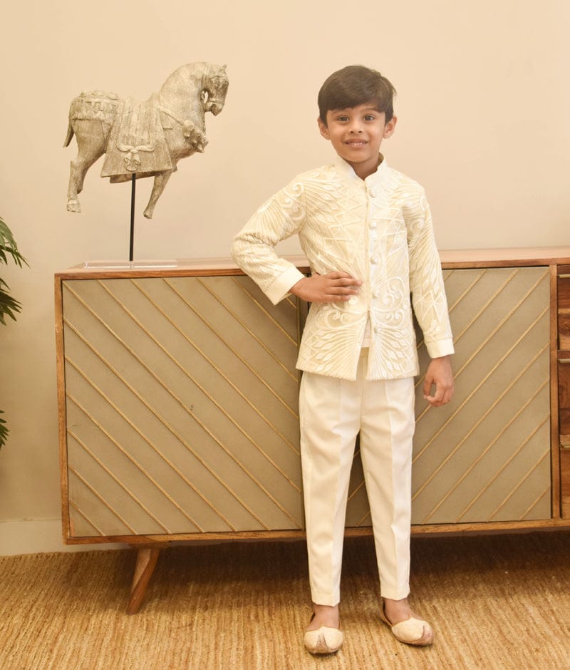 Manufactured by FAYON KIDS (Noida, U.P) Ivory Embroidered Bandgala with Pant for Boys