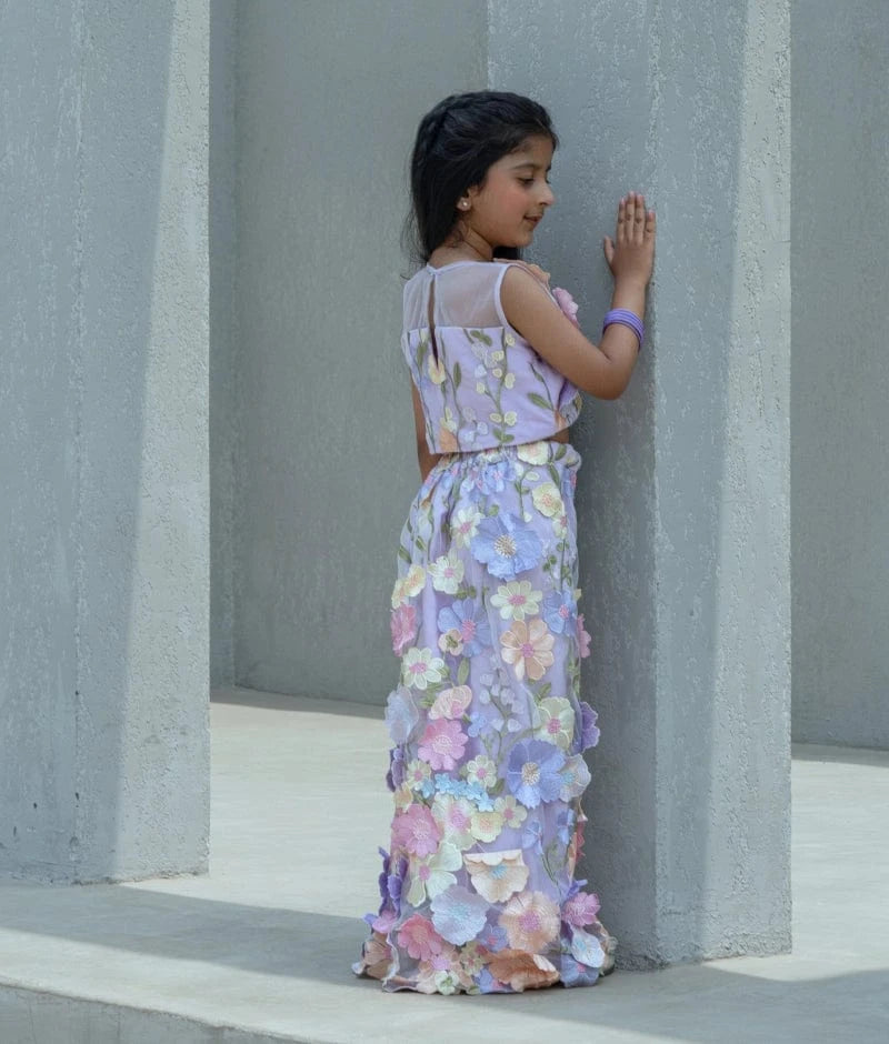 Lilac 3D Flower Top with Palazzo