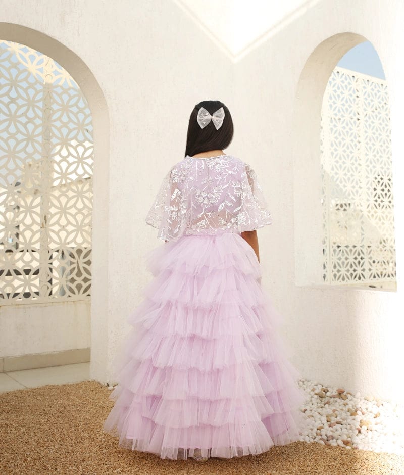 Manufactured by FAYON KIDS (Noida, U.P) Lilac Crop Top Skirt with Cape