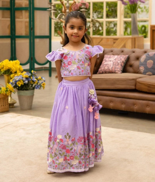 Manufactured by FAYON KIDS (Noida, U.P) Lilac Embroiderd Lehenga with CholiSet