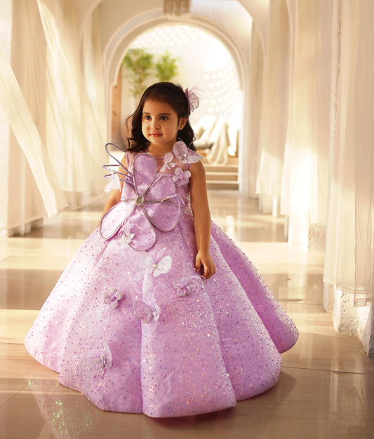 Manufactured by FAYON KIDS (Noida, U.P) Lilac Embroidered Gown for Girls
