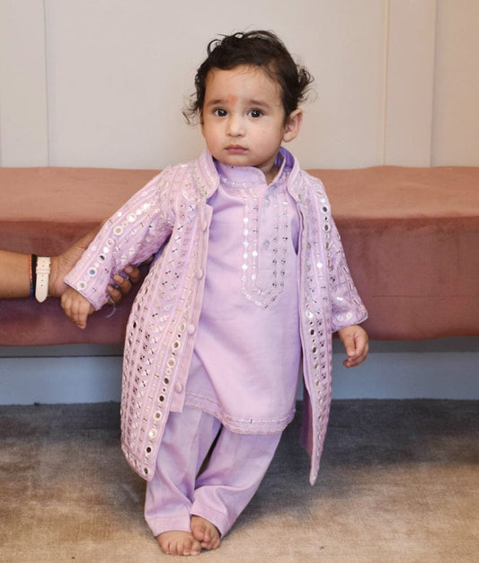 Lilac Embroidered Jacket with Kurta and Pant