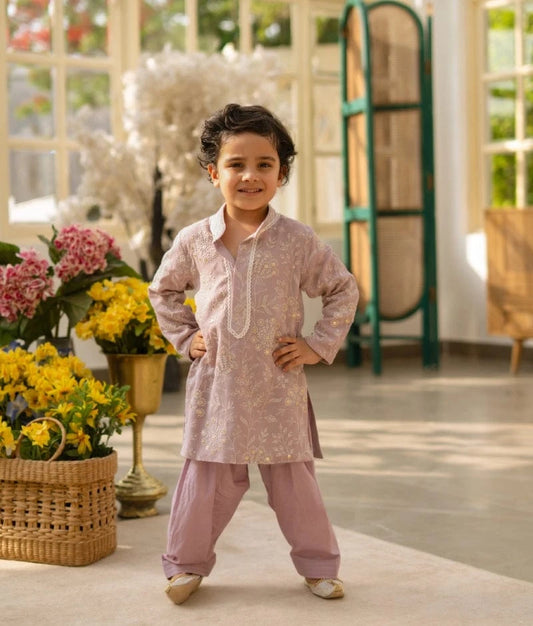 Manufactured by FAYON KIDS (Noida, U.P) Lilac Embroidered Kurta Set
