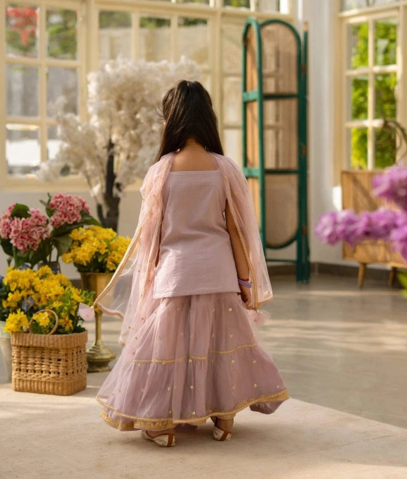 Manufactured by FAYON KIDS (Noida, U.P) Lilac Embroidered Kurti Lehenga Set