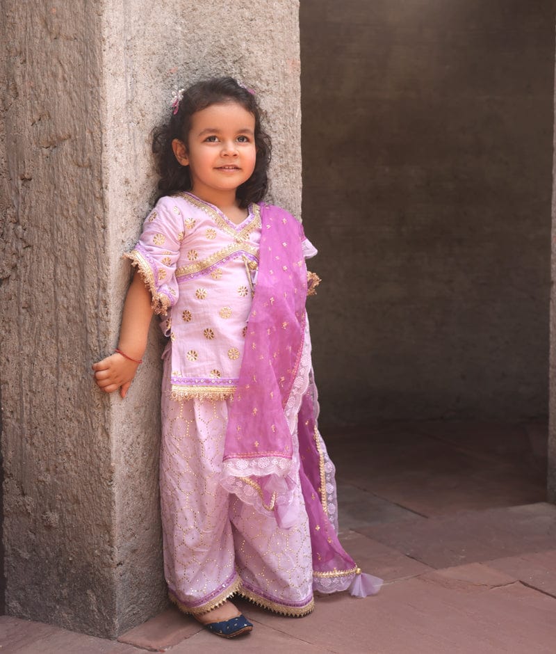 Manufactured by FAYON KIDS (Noida, U.P) Lilac Embroidered Kurti with Sharara for Girls