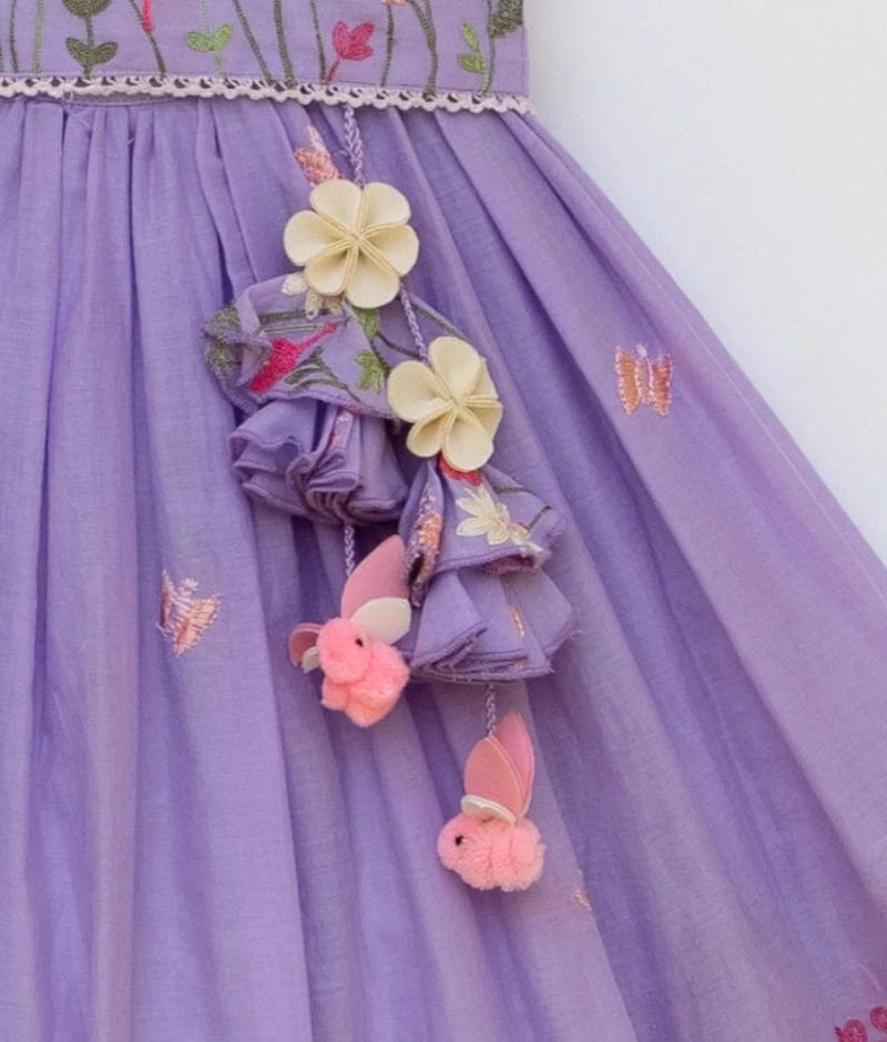 Manufactured by FAYON KIDS (Noida, U.P) Lilac Embroidered Lehenga with Choli Set