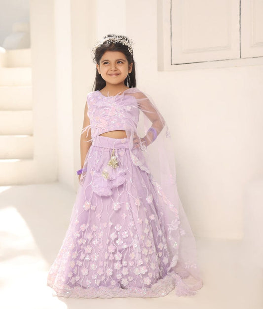 Manufactured by FAYON KIDS (Noida, U.P) Lilac Embroidred Lehenga Choli for Girls